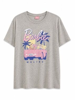 Malibu Barbie Mattel 2025 Light Gray Graphic Tee – Size Large EUC